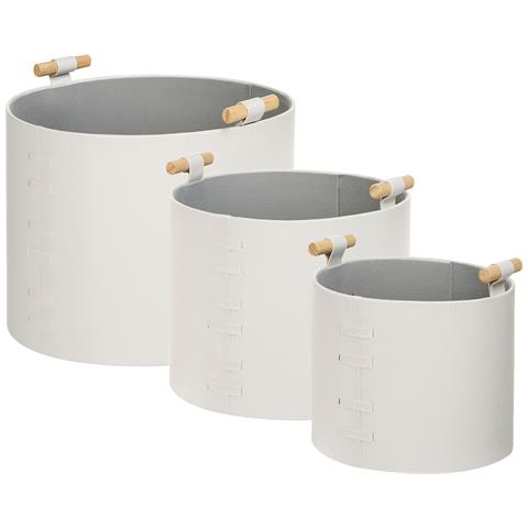 Set Di 3 Cestini Aram Pelle Sintetica Bianco Sporco - Foto 2