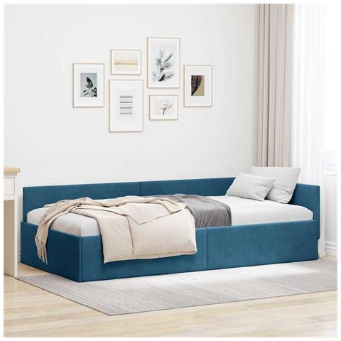 Cornice del letto ad angolo Altro con testiera Blu 90 x 200 cm - Foto 2