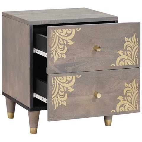 Armadio da Notte Grigio 40 x 33 x 46 cm legno massello di mango - Foto 2
