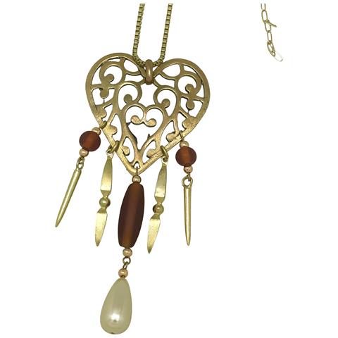 Collana Lunga Con Ciondolo A Cuore Con Perle E Cristallo, Argento 10µ - Foto 2