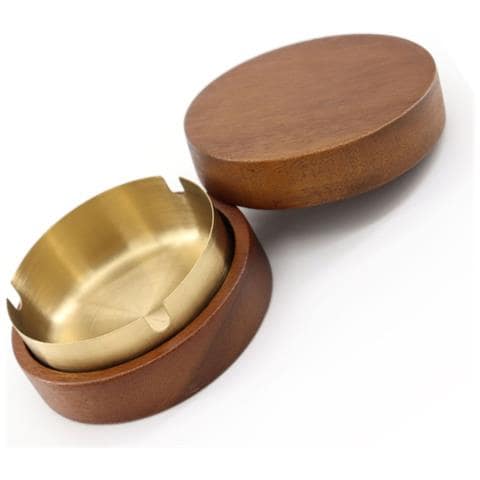 Elegante Posacenere In Legno Di Noce Con Rivestimento In Acciaio Inox Per Casa, Hotel E Ufficio Gold - Foto 2