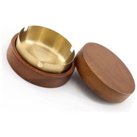 Elegante Posacenere In Legno Di Noce Con Rivestimento In Acciaio Inox Per Casa, Hotel E Ufficio Gold - Foto 3