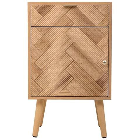 Comodino In Legno Con 1 Porta E 1 Cassetto Marrone 42x34x70 - Foto 2