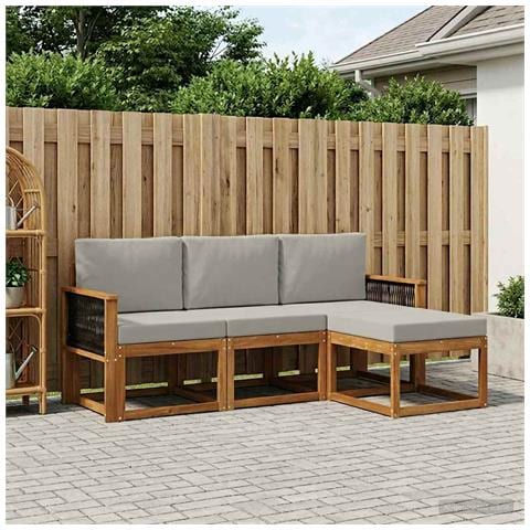 Set di divani da esterno 4 pcs Naturale e Grigio Chiaro - Foto 2