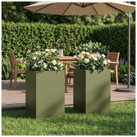 Vaso da giardino 2 pz Verde Oliva 40 x 40 x 50 cm - Foto 2