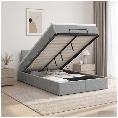 Letto ottomano con materasso Grigio Chiaro 120 x 190 cm Tessuto - Foto 2