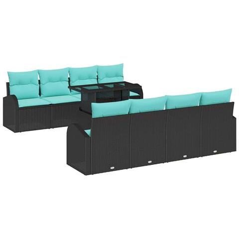 Set Divano da Giardino 9 pz Nero Rattan in Polipropilene - Foto 1