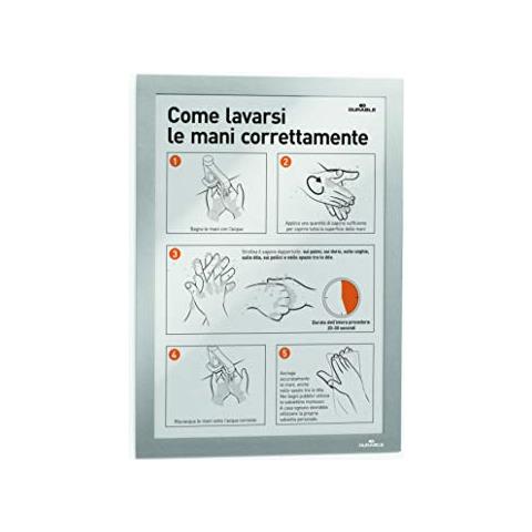 Durevole 486.923 Duraframe magnetica, Cornice espositiva una Fissaggio Magnetico, Formato A4, Confezione da 5 Pezzi, Argento - Foto 1