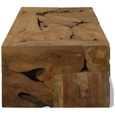 Tavolino da Caffè in Autentico Legno di Teak 90x50x30cm Marrone - Foto 2