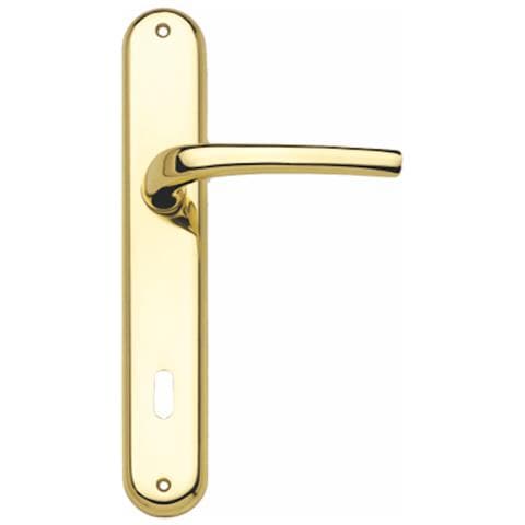 Maniglie In Coppia + Placca Serie Mira F / yale Per Porta Ottone Oro Lucido - Foto 1