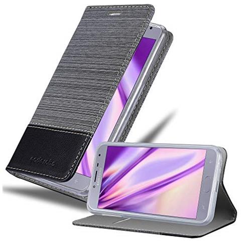 Custodia Compatibile Con Samsung Galaxy J4 2018 In Grigio Nero - Coperchio Protettiva Con Chiusura Magnetica, Funzione Stand E Tasca Per Le Carte - Foto 1