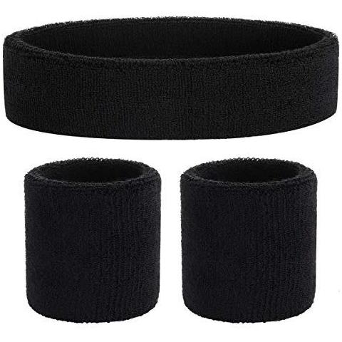 Sweatband Set (3 Pezzi) Sport Fascia Da Polso A Strisce Sweatbands Tessuto Di Spugna Wristband Athletic Esercizio Pallacanestro Polso Sweatband E Fasce Assorbimento Dellumidit Assorbimento Del Sudore Head Band - Foto 1