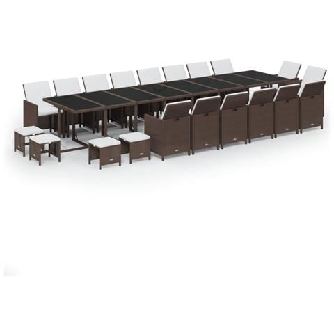 Set Da Pranzo Per Giardino 21pz Con Cuscini In Polyrattan Beige - Foto 1