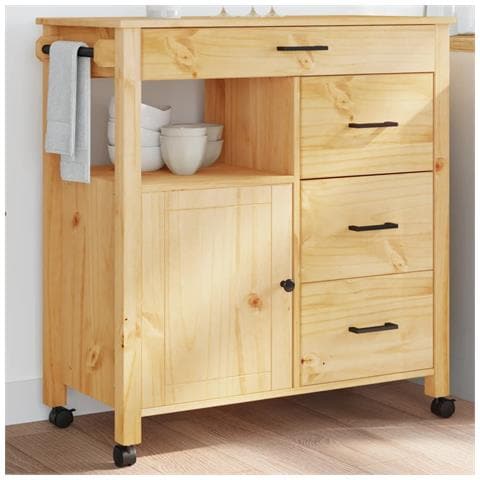 Carrello Da Cucina Monza 84x40x90 Cm In Legno Massello Di Pino - Foto 1