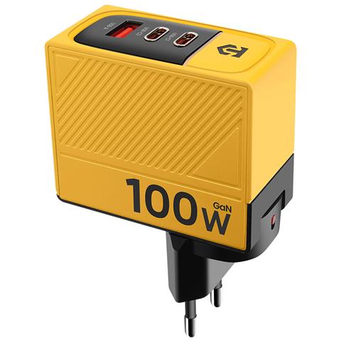 Caricabatterie Da Parete Gan Giallo Usb-c 100w + Usb 60w, Nero / Giallo - Foto 1