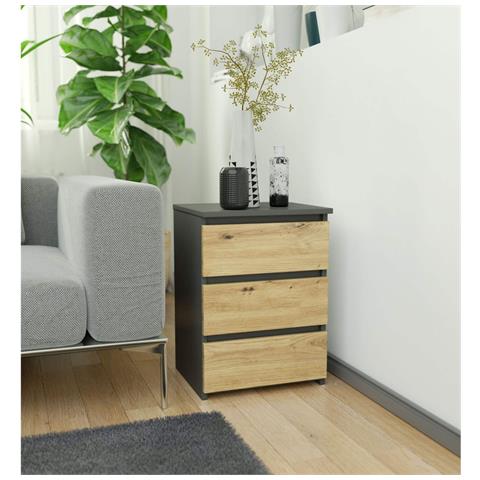 Comodino CL3, 3 cassetti, 40x35x57 cm, Colore Grigia Grafite e Quercia Artisan - Foto 5