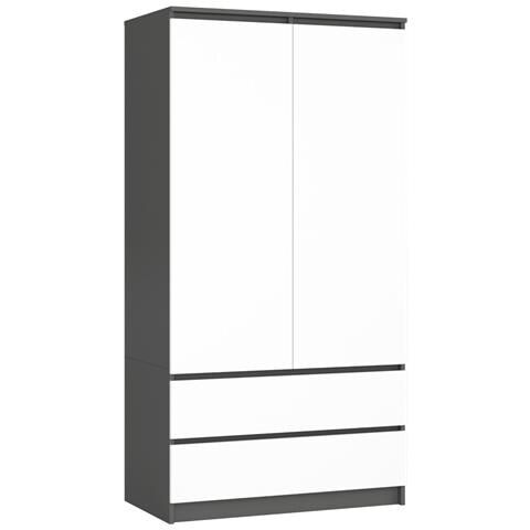 Armadio A 2 Ante Battenti E Cassetti S90, 90x51x180 cm, Colore Grigio Grafite e Bianco - Foto 1