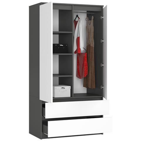 Armadio A 2 Ante Battenti E Cassetti S90, 90x51x180 cm, Colore Grigio Grafite e Bianco - Foto 2