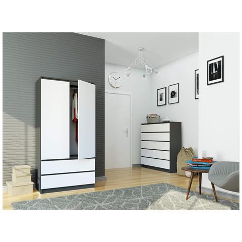Armadio A 2 Ante Battenti E Cassetti S90, 90x51x180 cm, Colore Grigio Grafite e Bianco - Foto 4