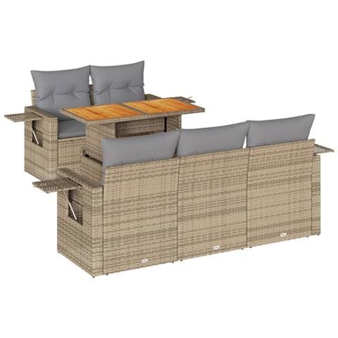 Set Divano Da Giardino 6 Pz Con Cuscini Beige In Polyrattan - Foto 2
