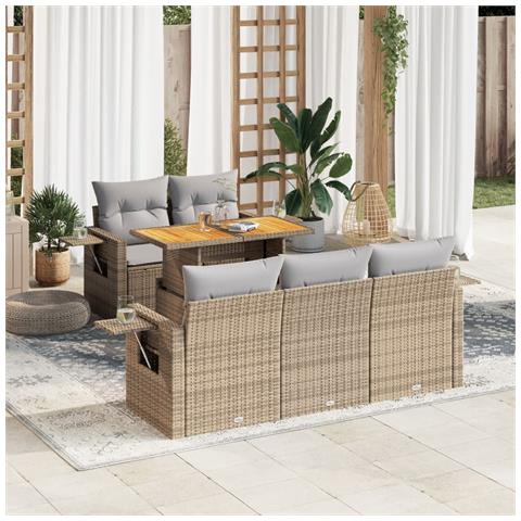 Set Divano Da Giardino 6 Pz Con Cuscini Beige In Polyrattan - Foto 1
