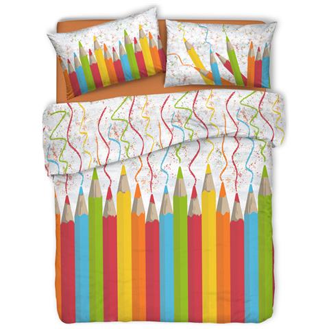 Copripiumino Sacco Piumone Pensieri Delicati Cotone Disegno Matitoni Matrimoniale Arancio - Foto 1