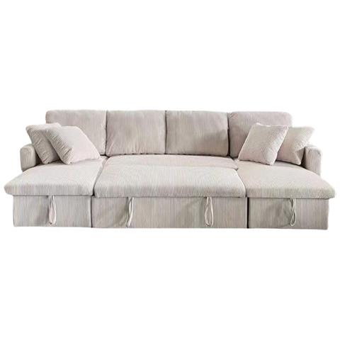 Mahé Divano Panoramico Trasformabile A 4 Posti In Velluto A Coste Con Box - Beige - Foto 2