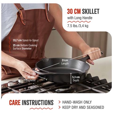 36706 Padella In Ghisa Stagionata Induzione Da 30 Cm Per Fuoco, Barbecue, Forno Nero - Foto 2
