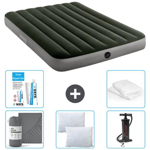 Set Materassino Gonfiabile - 191x137x25 Cm - Verde - Include Accessori Coordinati Cb9 - Foto 1