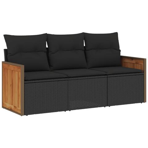 Lusso Casadino -  Set Divani Da Giardino 3 Pz Con Cuscini In Polyrattan Nero - Foto 1