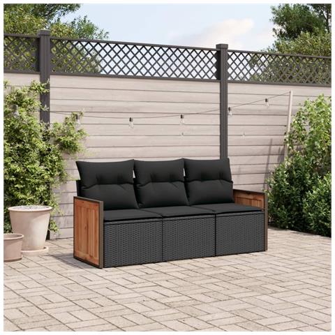 Lusso Casadino -  Set Divani Da Giardino 3 Pz Con Cuscini In Polyrattan Nero - Foto 8