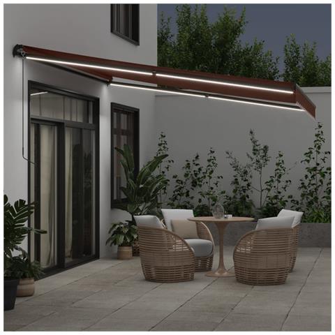 Tenda Da Sole Retrattile Manuale Con Led Marrone 400x300 Cm - Foto 2