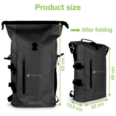Zaino Impermeabile 25L Roll-Top con Tracolla Regolabile Nero - Foto 4