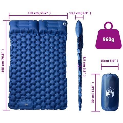 Materasso Campeggio Autogonfiabile Cuscini 2 Persone Blu Marino - Foto 6