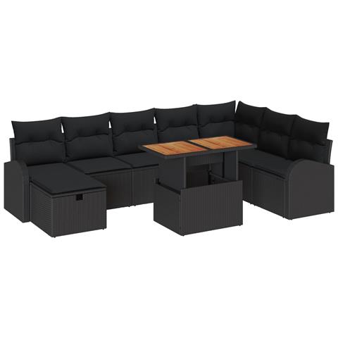 Set Divano da Giardino 9 Pezzi con Cuscini Rattan Nero - Foto 1