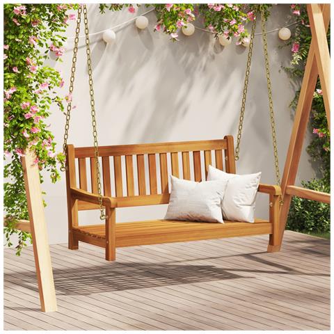 Panchina da dondolo 2 posti in legno massello di acacia 110x56x58 cm - Foto 2