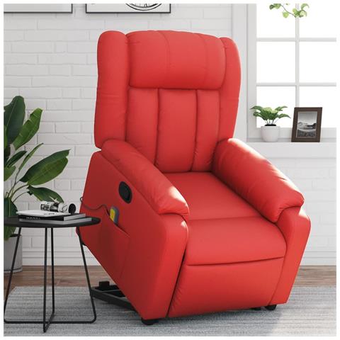 Poltrona Alzapersona Reclinabile Massaggio Rosso in Similpelle - Foto 2
