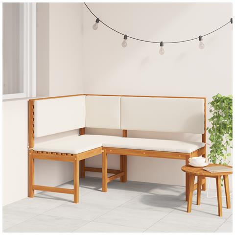 Panchina Angolare da Giardino  con Cuscini 140x100x91 cm in Legno Massello di Acacia - Foto 2