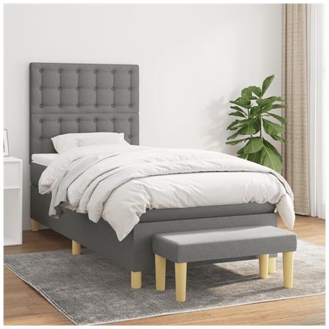 Giroletto a Molle con Materasso Grigio Scuro 90x190 cm Tessuto - Foto 2