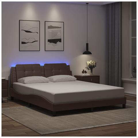 Giroletto con Luci LED Marrone 160x200 cm in Similpelle - Foto 2