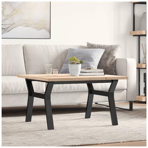 Tavolino Salotto Telaio a Y 80x80x45,5cm Legno Pino e Acciaio - Foto 2