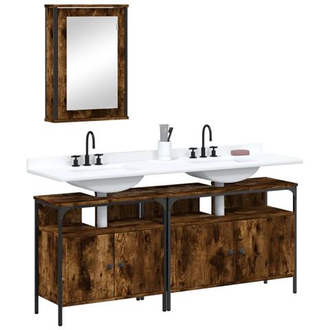 Set Mobili da Bagno 3 pz Rovere Fumo in Legno Multistrato - Foto 2