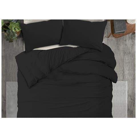 Copripiumino No Stiro Tinta Unita Bicolor Microfibra Effetto Manopesca Francesca Matrimoniale Nero-nero - Foto 1