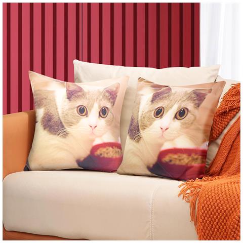 Set Di 2 Copricuscini 40x40 Cm Design Gatto E Ciotola - Foto 2