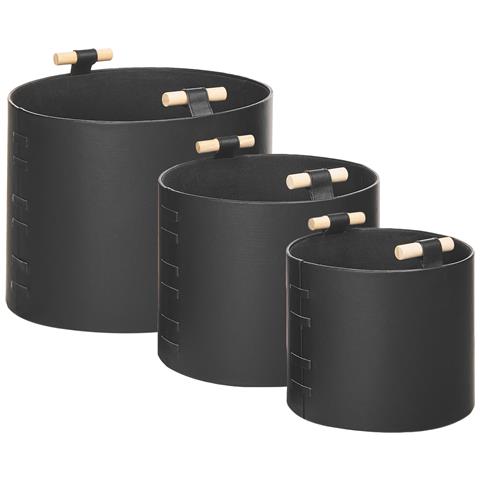 Set Di 3 Cestini Aram Pelle Sintetica Nero - Foto 2