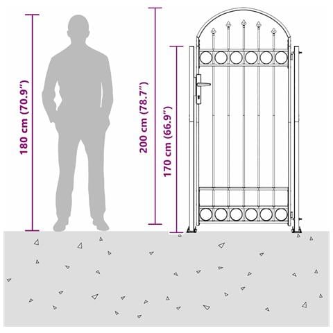Cancello per recinzione Grigio 102 x 200 cm Acciaio - Foto 6