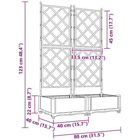 Vaso da Giardino con Trellis Grigio 80 x 40 x 125.5 cm PP - Foto 9