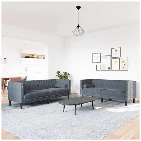 Set di divani 2 pcs Grigio scuro Velluto - Foto 2