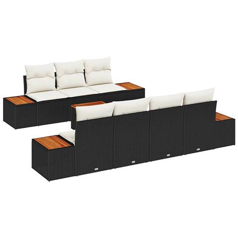Set Divano da Giardino con cuscino 8 pcs Nero Poly Rattan - Foto 1