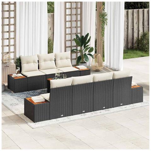 Set Divano da Giardino con cuscino 8 pcs Nero Poly Rattan - Foto 2
